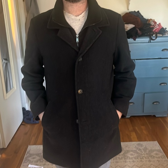 Men's 42L wool poly blend pea coat Calvin Klein charcoal gray